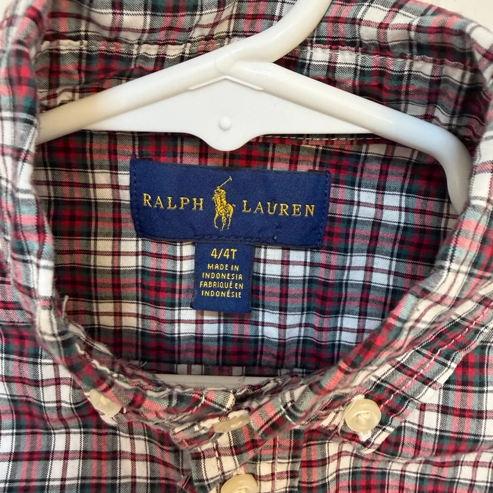 Ralph Lauren Kids Plaid Button-Down Shirt - Red, White, Blue Pony‎ Green
